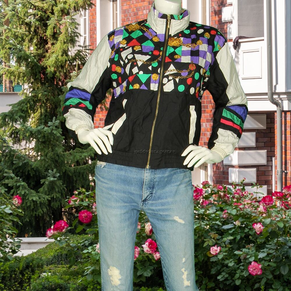 90s Vintage Gold Chains Windbreaker Jacket S